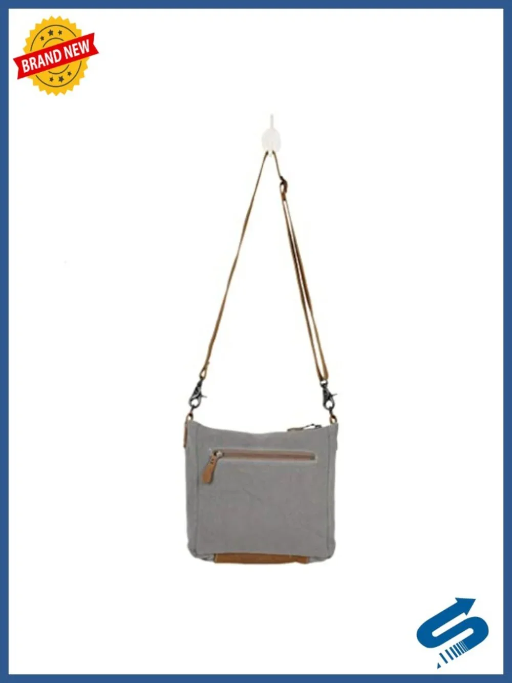 Small Crossbody Bag with Canvas and Leather, Zipper Closure